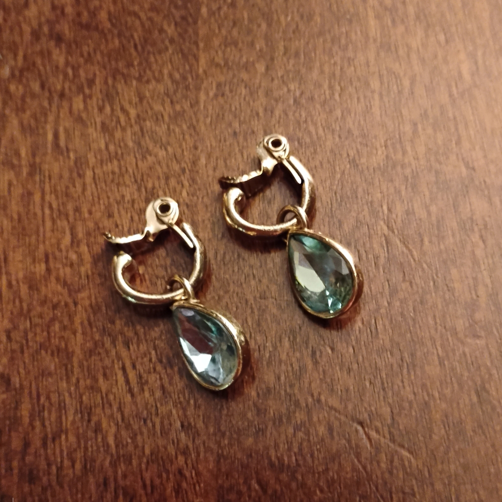 Monet Gold and Blue Dangle Earrings with Teardrop Design